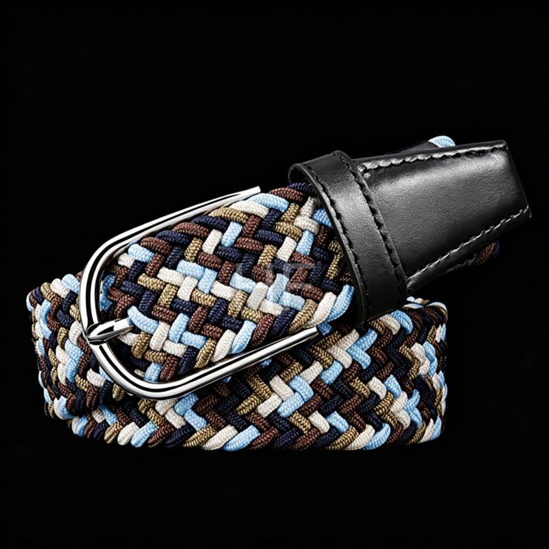 Knitted Fabric Woven Braided Belt With Unique Leather