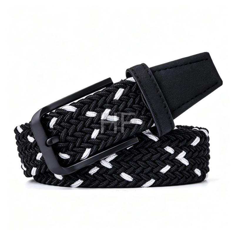 Knitted Fabric Woven Braided Belt With Unique Leather