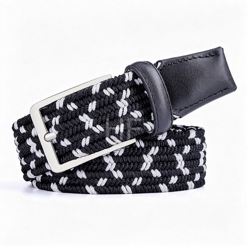 Knitted Fabric Woven Braided Belt With Unique Leather